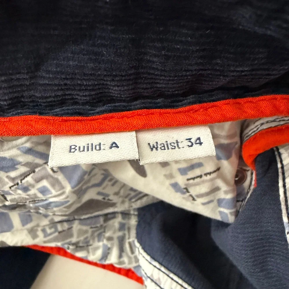 SPOKE Cord Fives Navy Blue Corduroy Pants Mens Waist 34 Build A Regular Taper